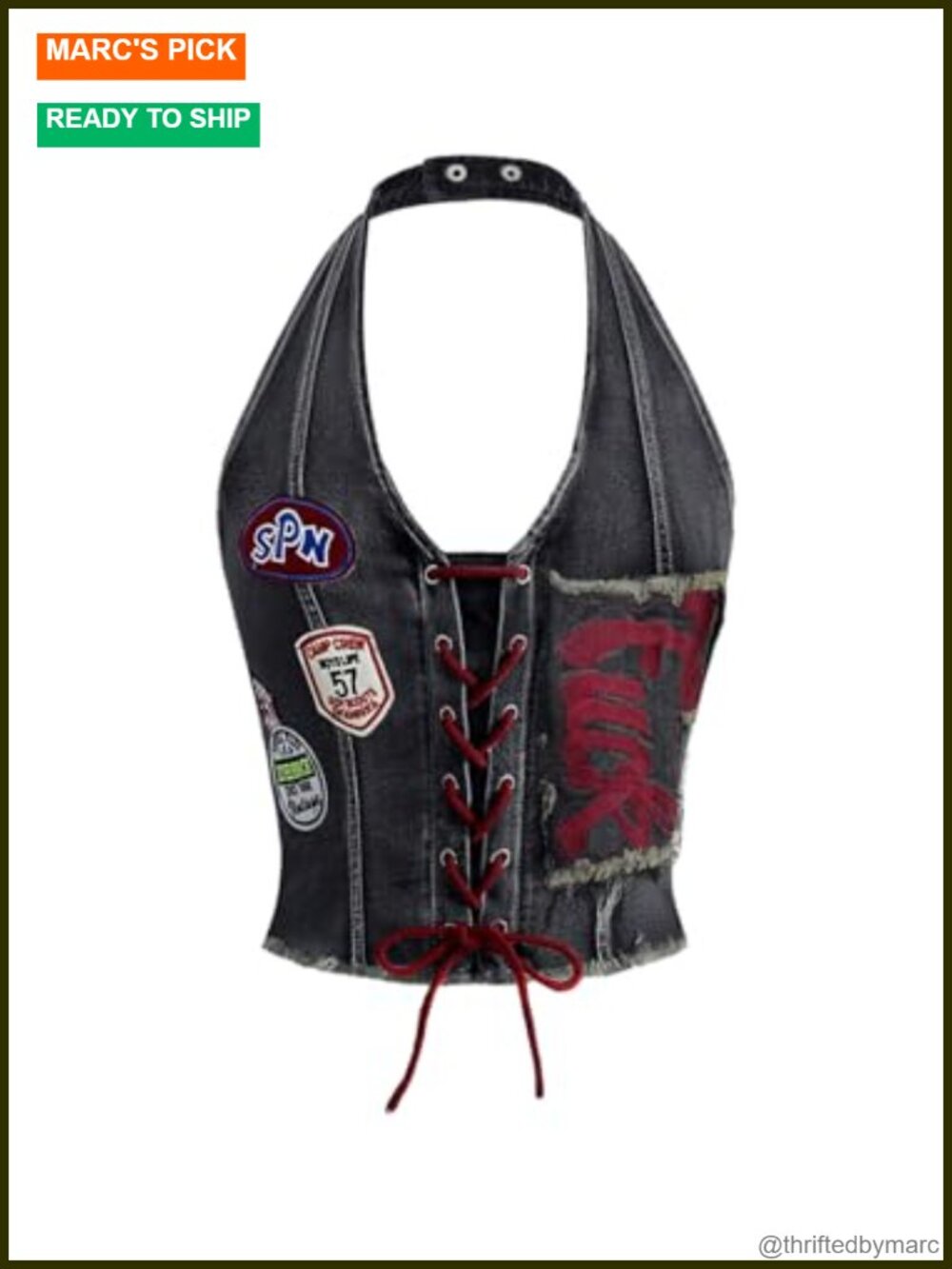Y2K Denim Halter Corset Crop Top Lace Up Sleeveless Going Out Vest
